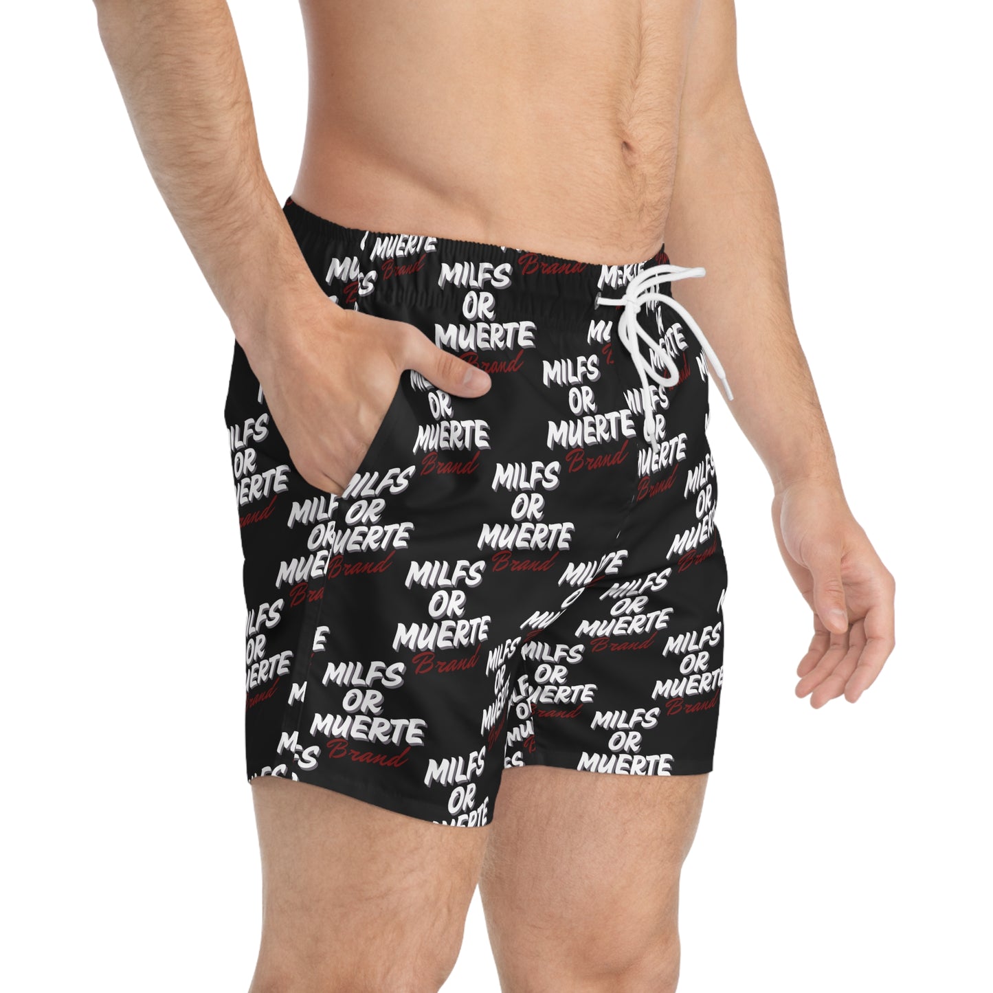 Trendy Swim Trunks - 'MILFS OR MUERTE' Design for Beach or Pool Parties