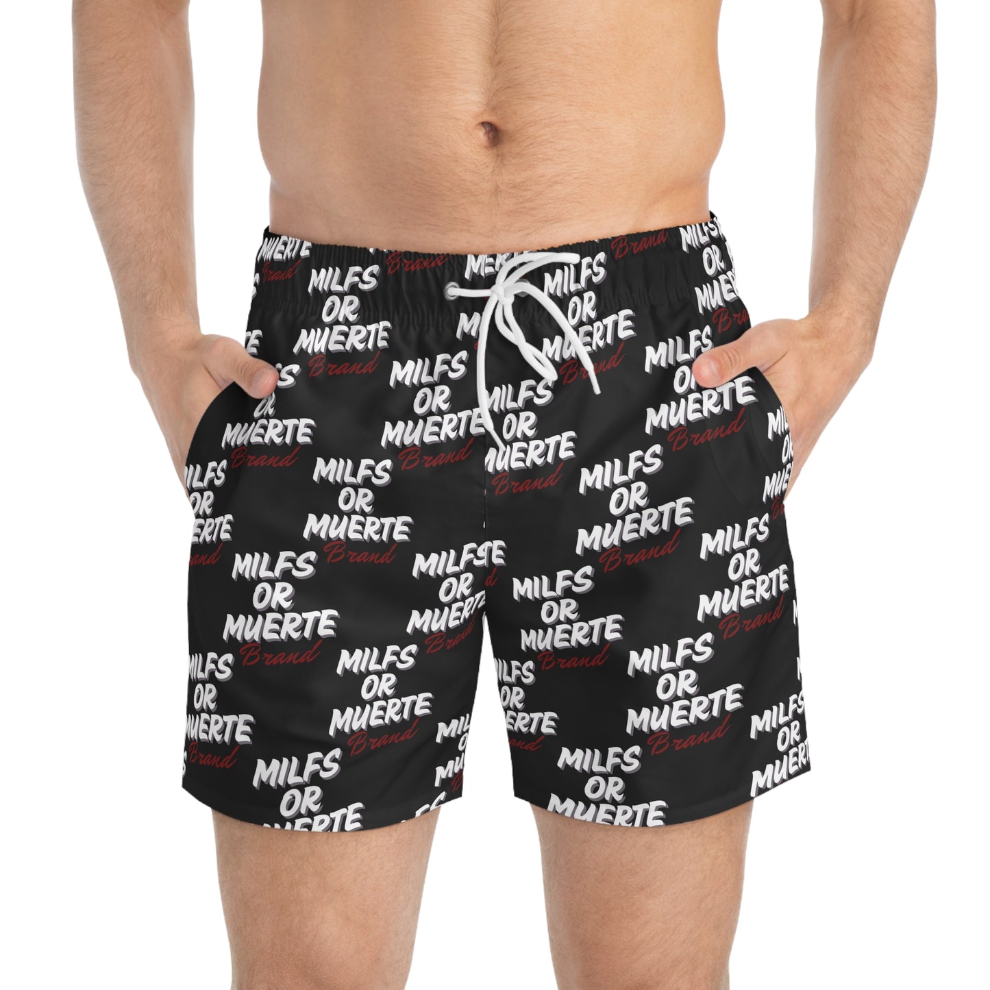 Trendy Swim Trunks - 'MILFS OR MUERTE' Design for Beach or Pool Parties