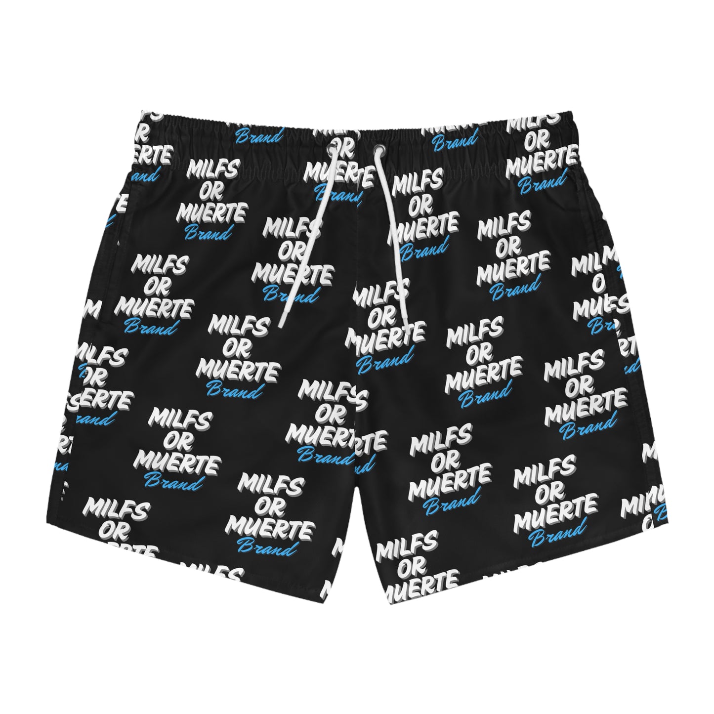 Black Swim Trunks with 'MILFS OR MUERTE' Design - Perfect for Summer Adventures!
