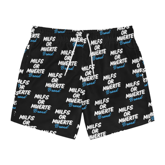 Black Swim Trunks with 'MILFS OR MUERTE' Design - Perfect for Summer Adventures!