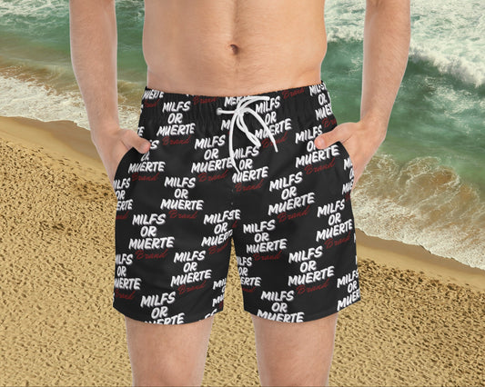 Milfs Or Muerte Swim Trunks -Red Print Logo